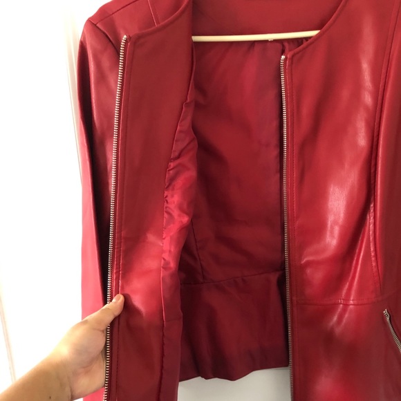 Zara Red leather Jacket - Picture 6 of 7